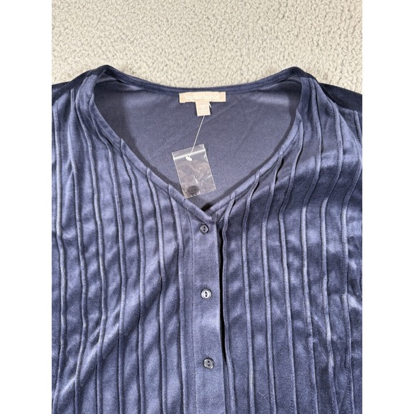 Woman Within Velvet Tunic Top Womens 2X 26 28 Blue Button Front Stretch Soft - Picture 8 of 12